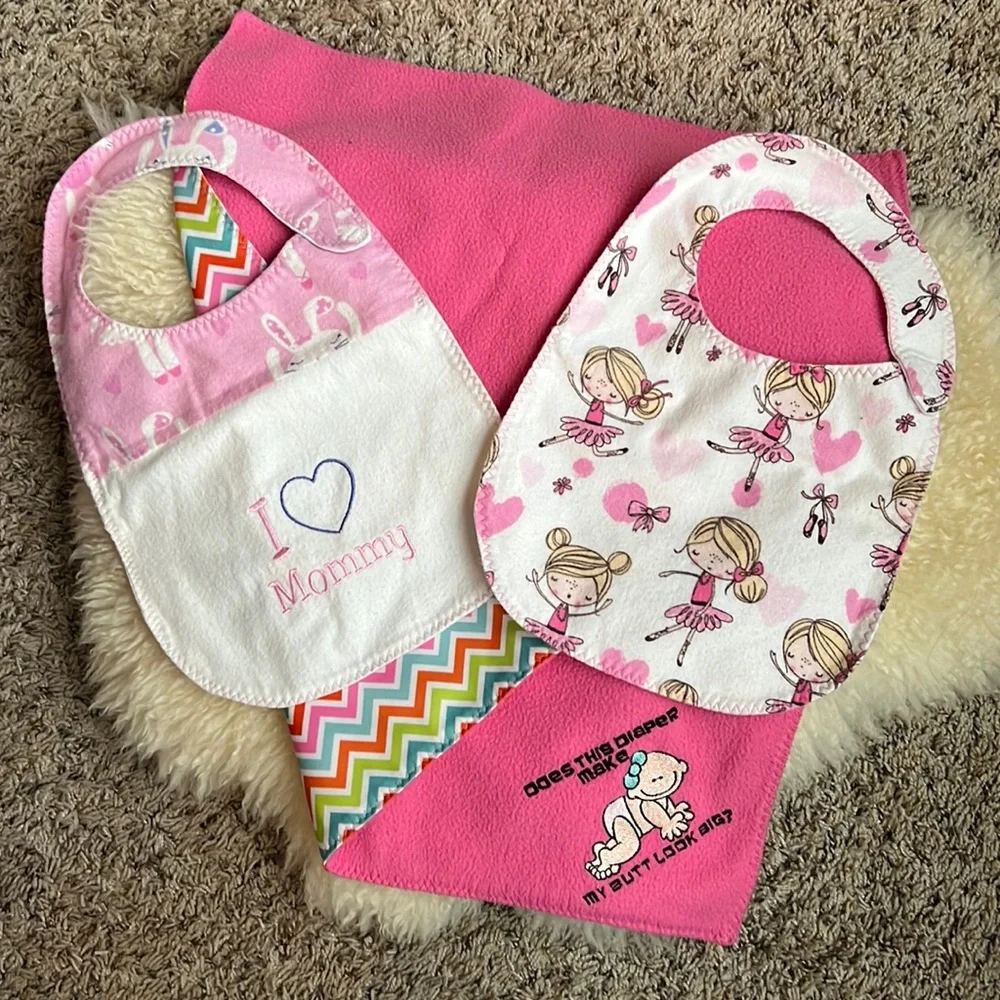 Handmade bibs & “does this diaper make my butt look big” changing pad, Ballerina